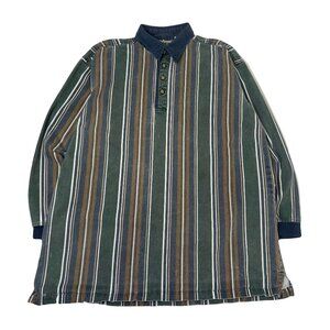 Vintage Work World Henley Striped Shirt L